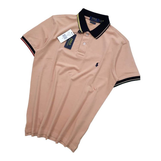 RL Small Pony Contrast Collar Polo Shirt Peach