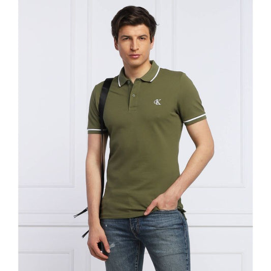 Calvin Kln Jeans Tipping Slim Fit Polo Shirt Olive Green