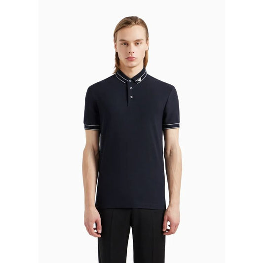 E.A7 Men Navy Embroidered Eagle Collar Logo Polo Shirt