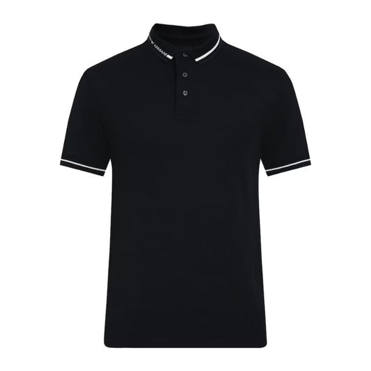 E.A Men Navy Solid Collar Branding Polo Shirt Navy