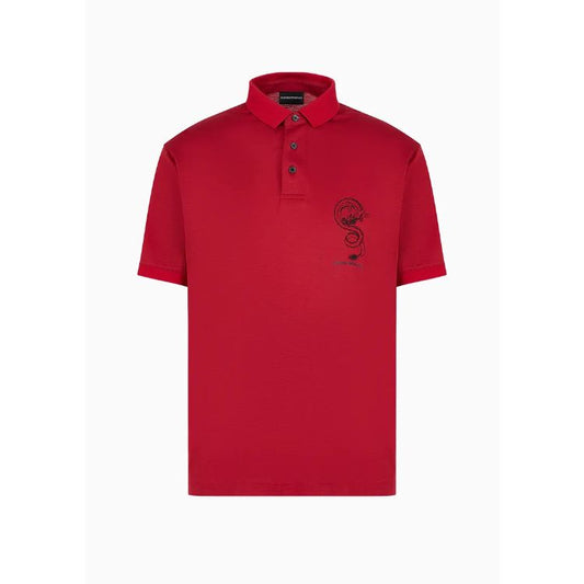 E.A7 Men Sustainability Values Lyocell-blend polo shirt with dragon embroidery Regatta Red