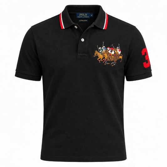 RL TRIPLE PONY CUSTOM SLIM FIT POLO SHIRT BLACK
