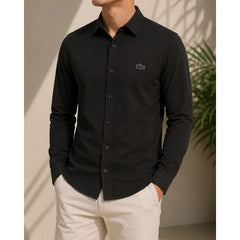 Premium Knitted Button-Down Shirt – Black