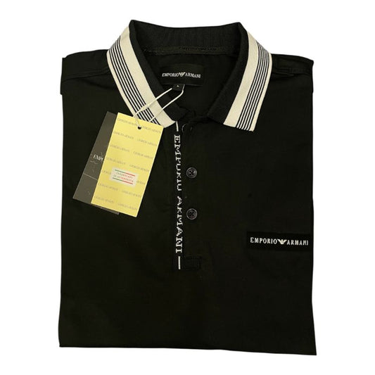 E.A Placket Branding Polo Shirt Black