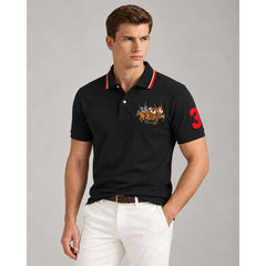 RL TRIPLE PONY CUSTOM SLIM FIT POLO SHIRT BLACK