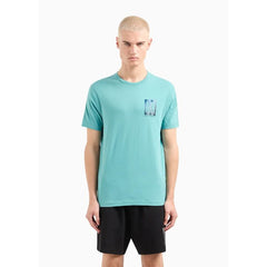 A.X Chest Logo Aqua Blue Crew Neck Tee