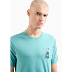 A.X Chest Logo Aqua Blue Crew Neck Tee