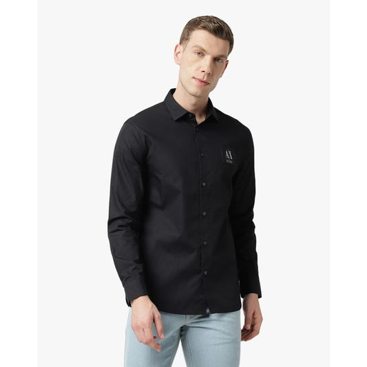 A.X Exclusive Shirt with Jacquard Logo Label Black