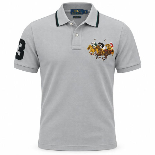 RL TRIPLE PONY CUSTOM SLIM FIT POLO SHIRT GREY