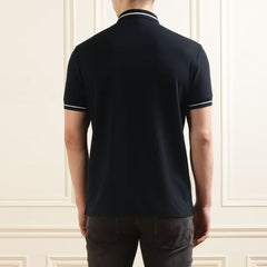 E.A7 Men Navy Solid Collar Branding Polo Shirt Navy