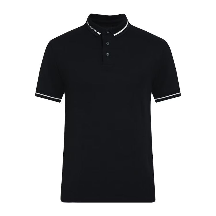 E.A7 Men Navy Solid Collar Branding Polo Shirt Navy