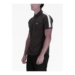 E.A7 Men Shoulder Stripe Embroidered Logo Polo Shirt black