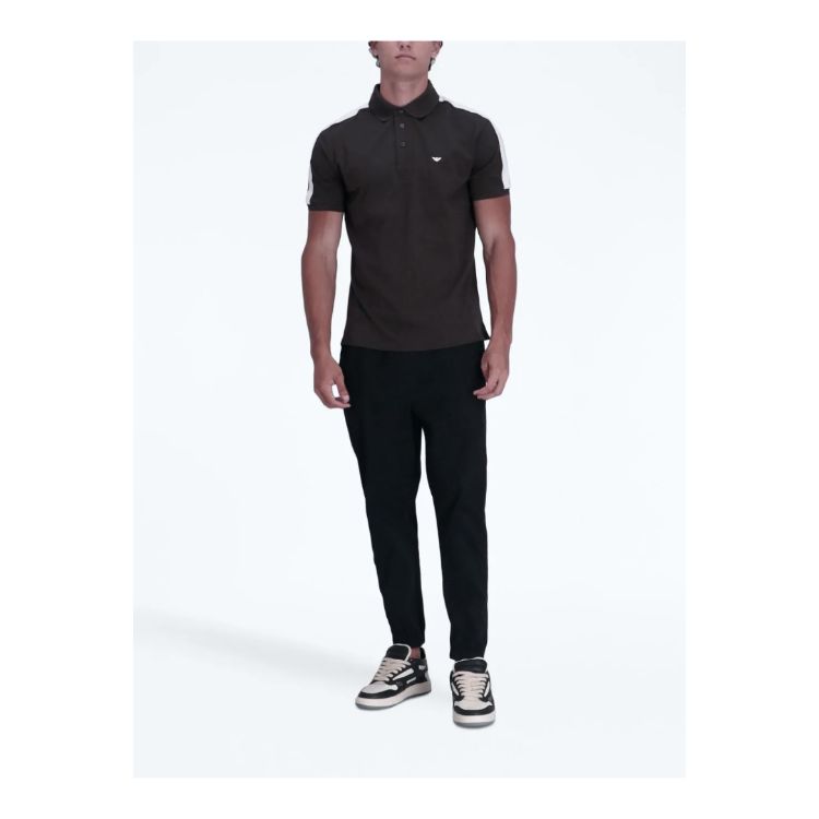 E.A7 Men Shoulder Stripe Embroidered Logo Polo Shirt black