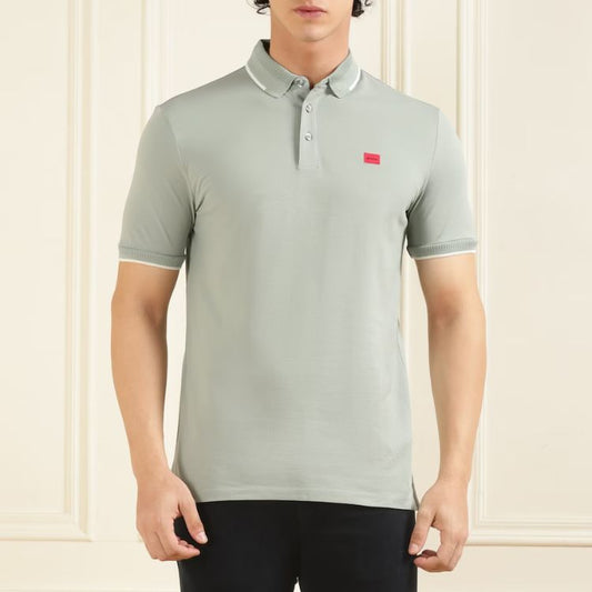 HB Exclusive Light Green Tipped Collar Red-Patch Polo Shirt
