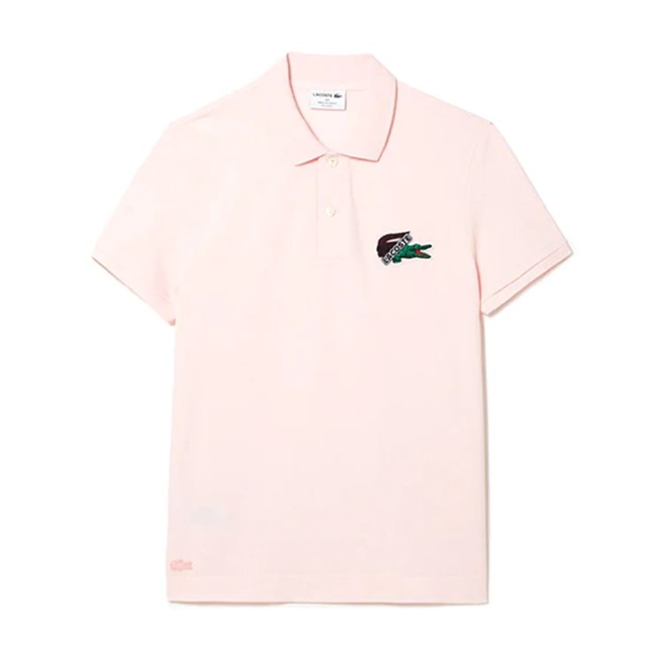 Lcoste Men's Big Multicolour Crocodile Polo Shirt Pink