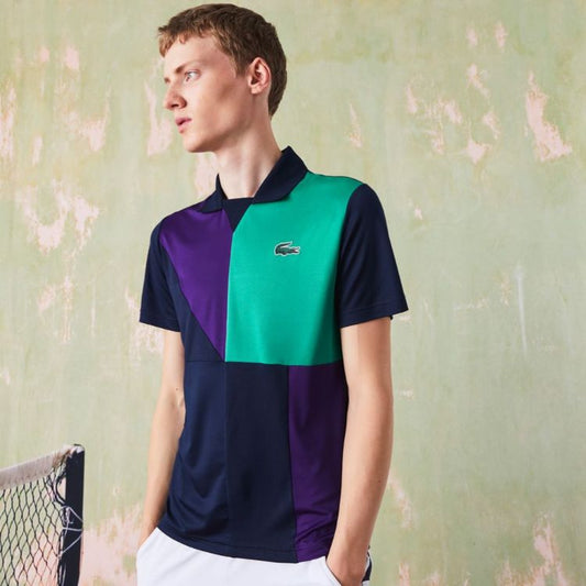 Lcoste SPORT Colour-Block Ultra-Dry Piqué Tennis Polo - navy blue/purple/green