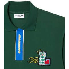 Lcoste Men's Holiday Contrast Placket and Crocodile Badge Polo Bottle Green