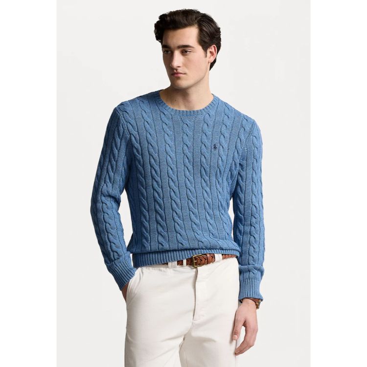 RL Cable Knit Cotton Sweater Sky Blue