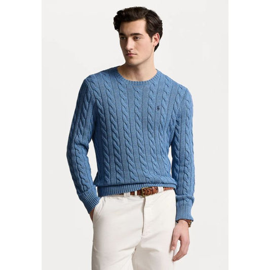 RL Cable Knit Cotton Sweater Sky Blue