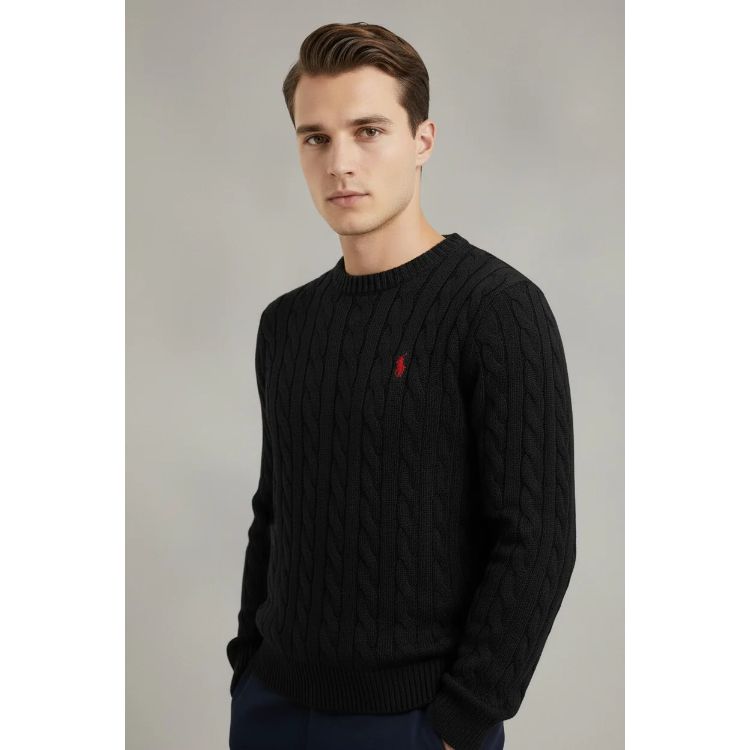 RL Cable Knit Cotton Sweater Black