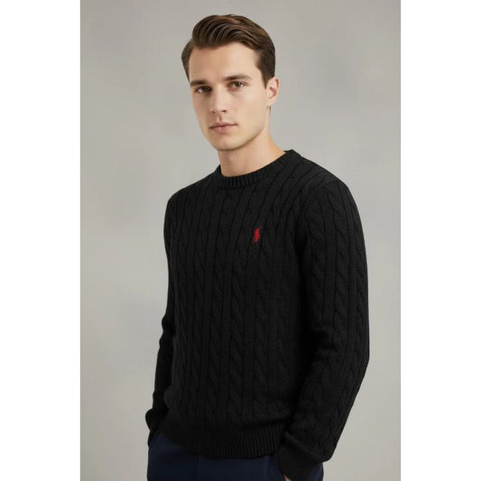 RL Cable Knit Cotton Sweater Black