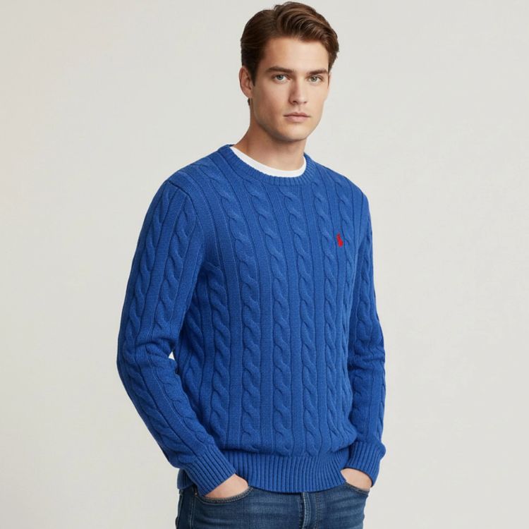 RL Cable Knit Cotton Sweater Royal Blue