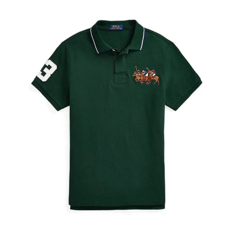 RL TRIPLE PONY CUSTOM SLIM FIT POLO SHIRT BOTTLE GREEN