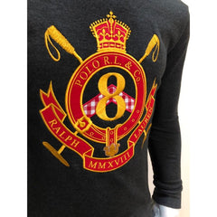 RL EMBROIDERED 8 CREST COTTON JERSEY SWEATSHIRT CHARCOAL