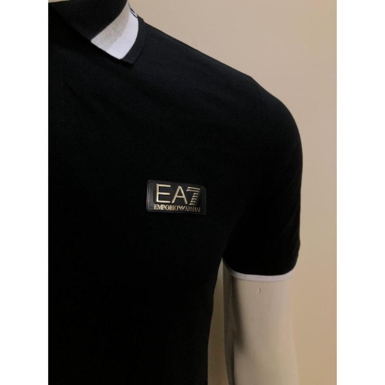 E.A7 Pique Polo Shirt Embossed Logo Black
