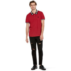 GU Floral Embroidered Collar Red Polo Shirt
