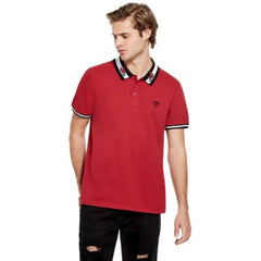 GU Floral Embroidered Collar Red Polo Shirt