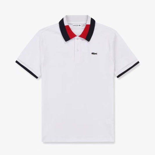 LCOSTE CONTRAST COLLAR TIPPING POLO SHIRT WHITE