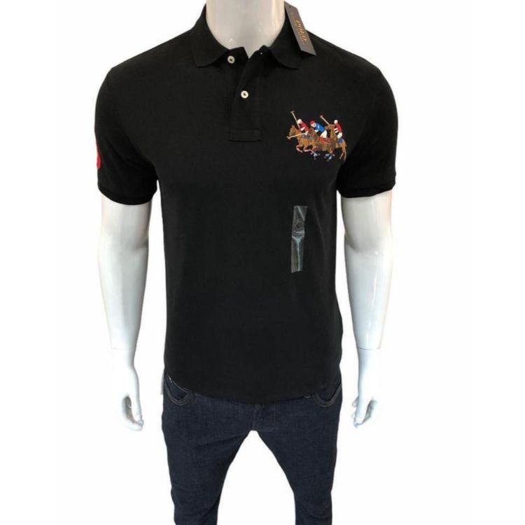 RL TRIPLE PONY CUSTOM SLIM FIT POLO SHIRT BLACK