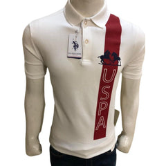 Uspa Men Vertical Stripe Polo Shirt White