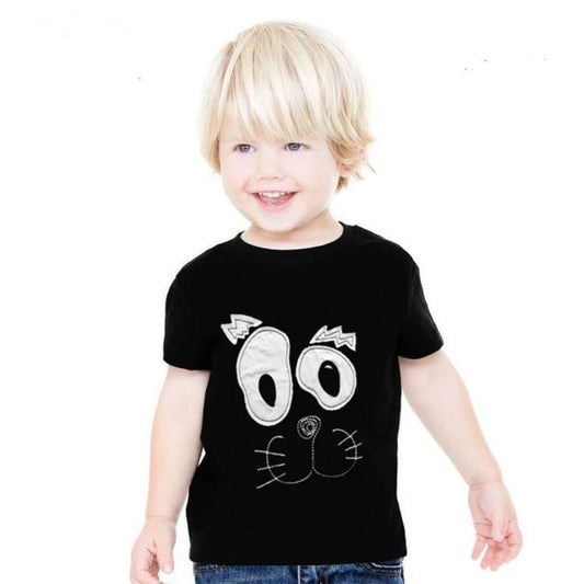 Zr kids confused cat applique embroidered t-shirt